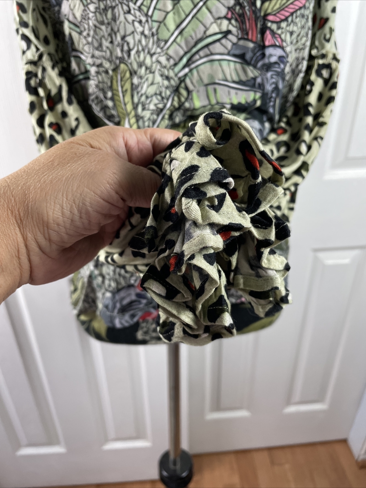 Anthropologie Bl-nk Sibley Mock Neck Top Sage Animals Sz Small