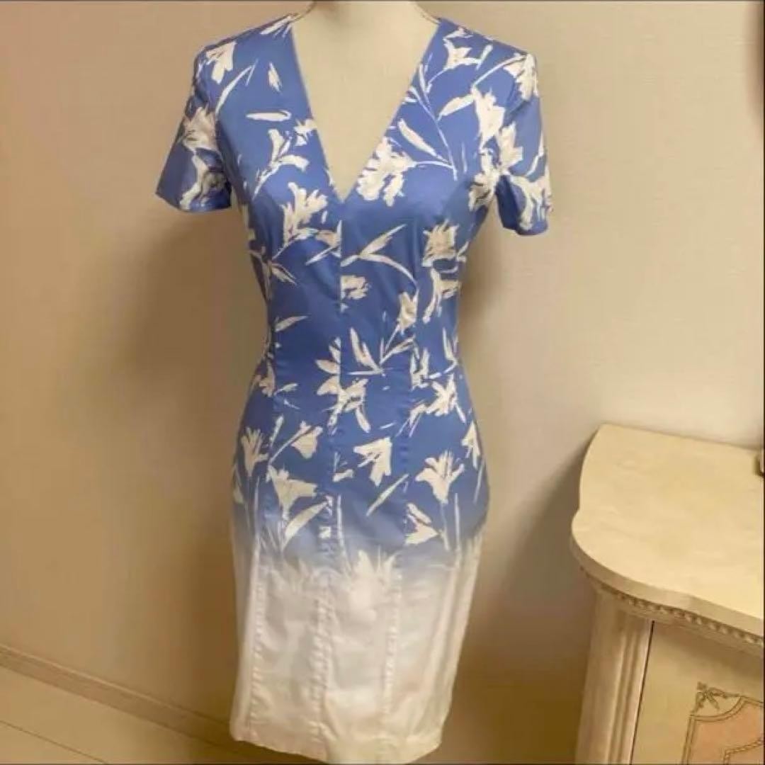 Blumarine Floral Dress L / IT40 Pink Elegant Stretch Midi 97cm 38in Cute Chic