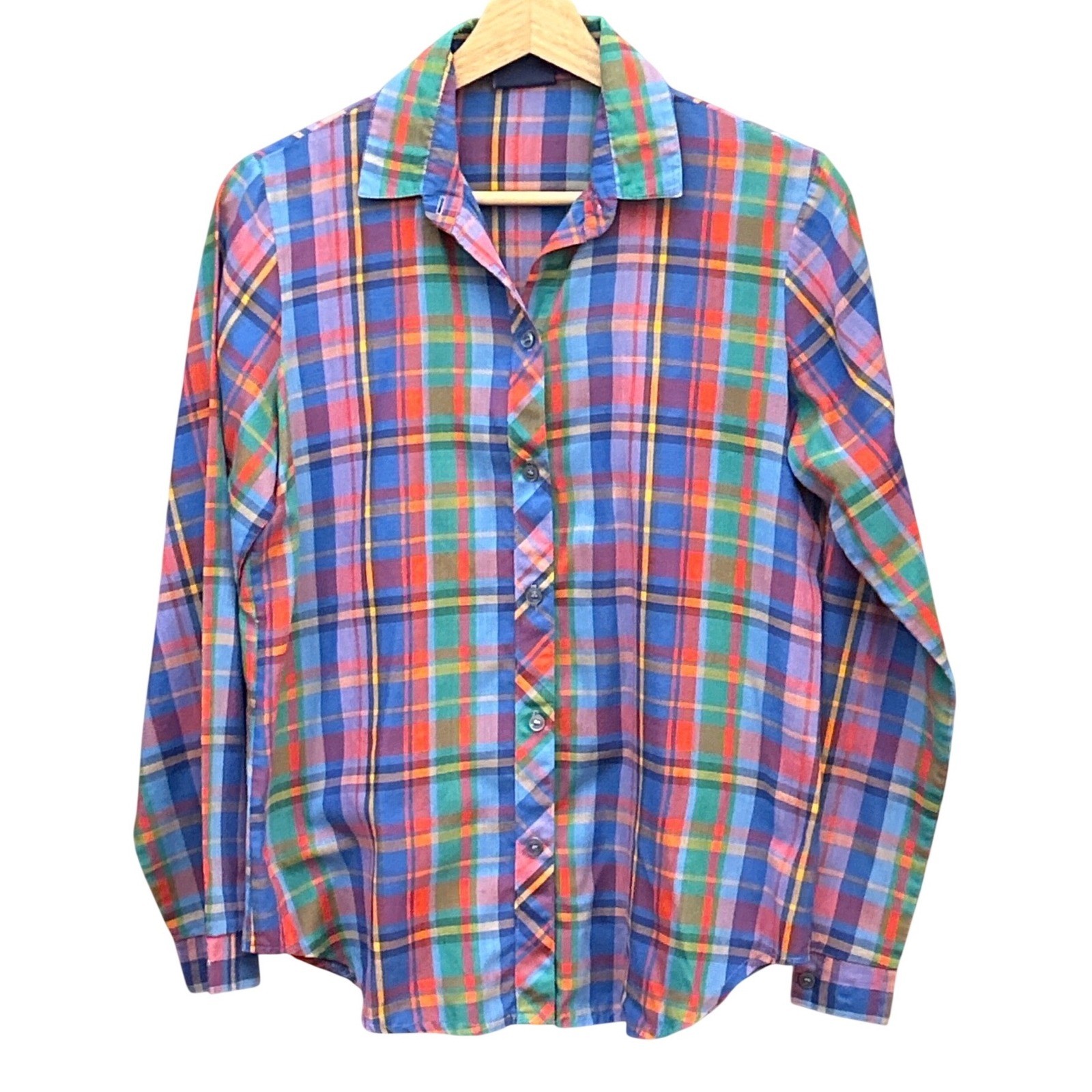 Vintage 90s Koret City Blues Plaid Button Down Shirt Preppy Dark Academia Retro