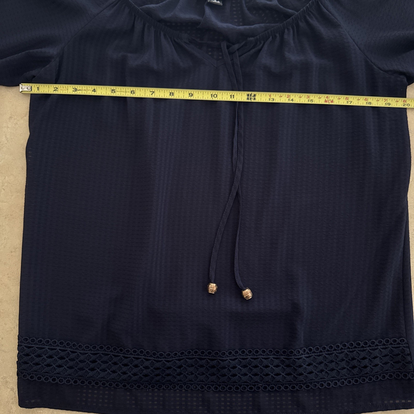 AB Studio Women’s Size Small Sheer Navy Blue Blouse 3/4 Sleeves Bead Accent