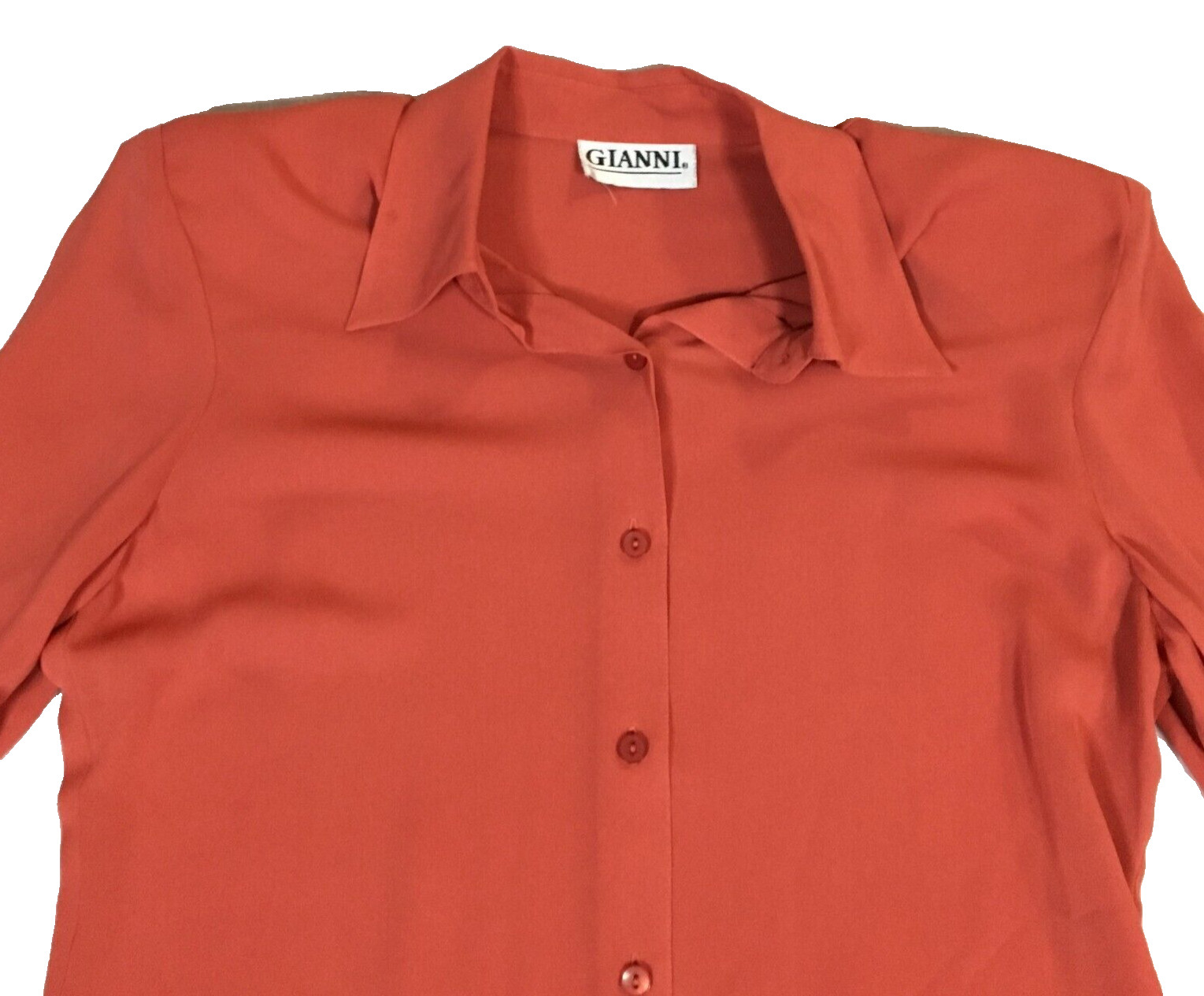 Gianni Womens Silk Top Sz 6 Salmon Color Button Up Shoulder Pads NWT $98