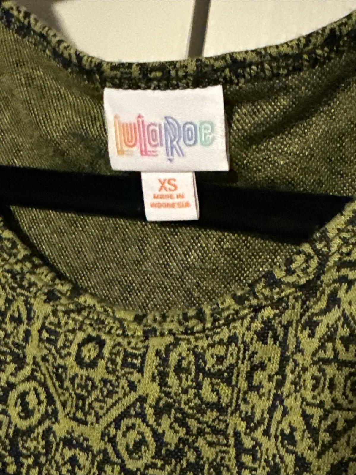 NWOT LuLaRoe Irma Top XS, Black & Green Print, Stretchy Poly Spandex Rayon Blend