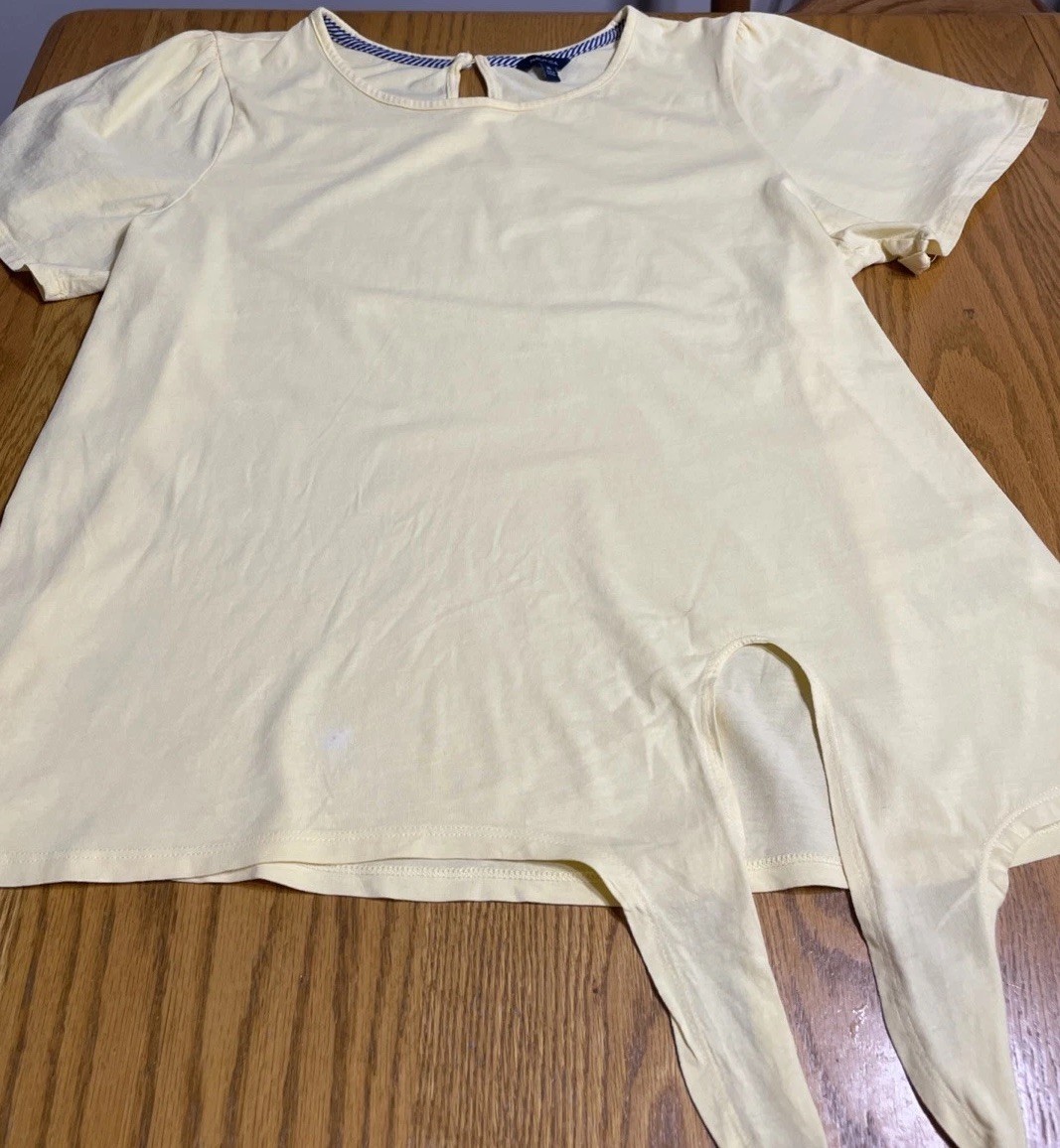 Nautica Sunshine Yellow Size XL Blouse Top Side Knot Tie Short Sleeve Logo