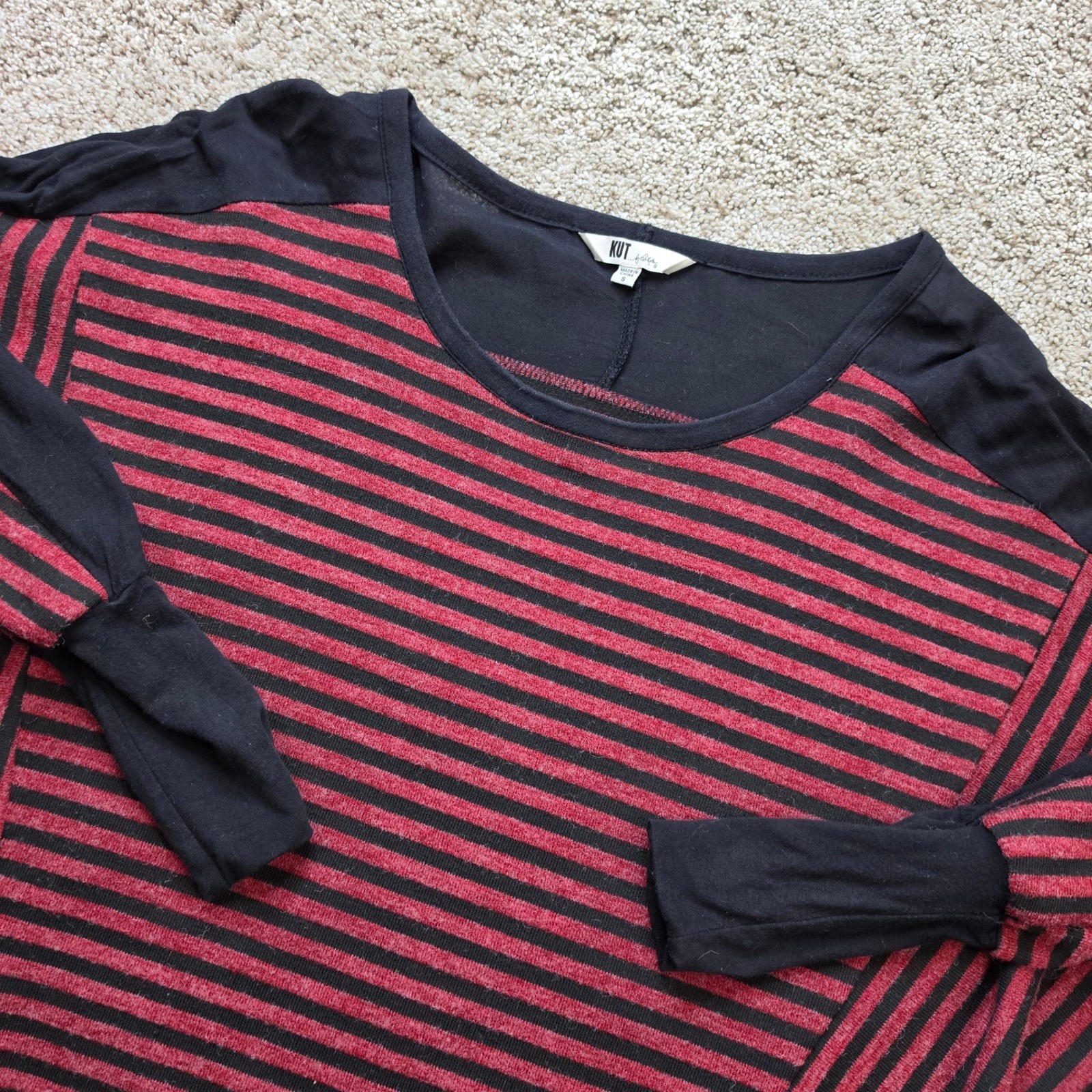KUT from the Kloth Striped Batwing Top Womens Small Red Black Grunge Indie