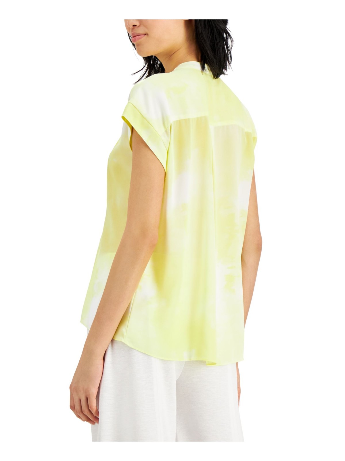 ALFANI Womens Yellow Acid Wash Cap Sleeve Tunic Top M