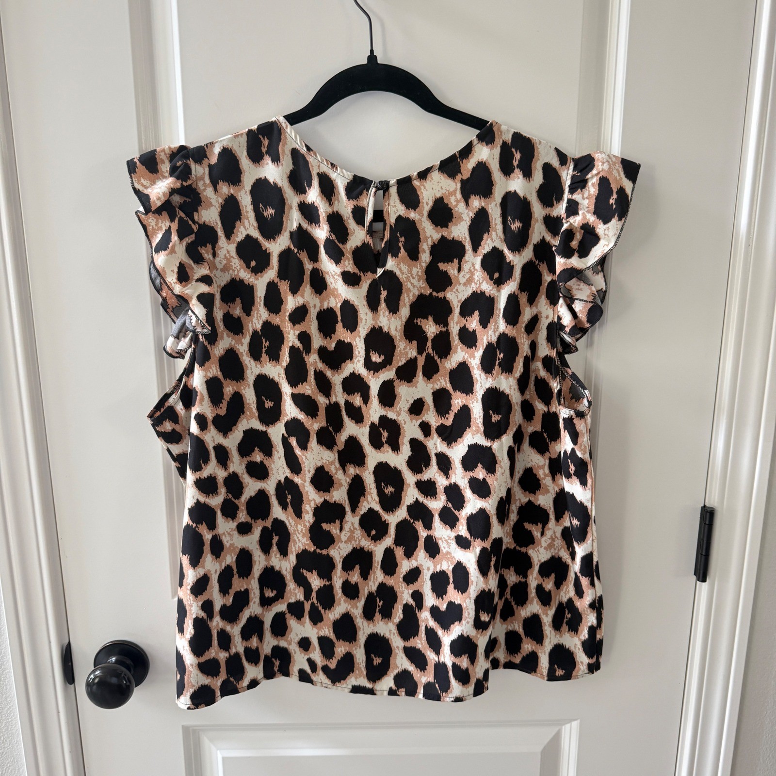 SHEIN Curve Leopard Print Ruffle Sleeve Blouse Tan Black 2XL Animal Print Top
