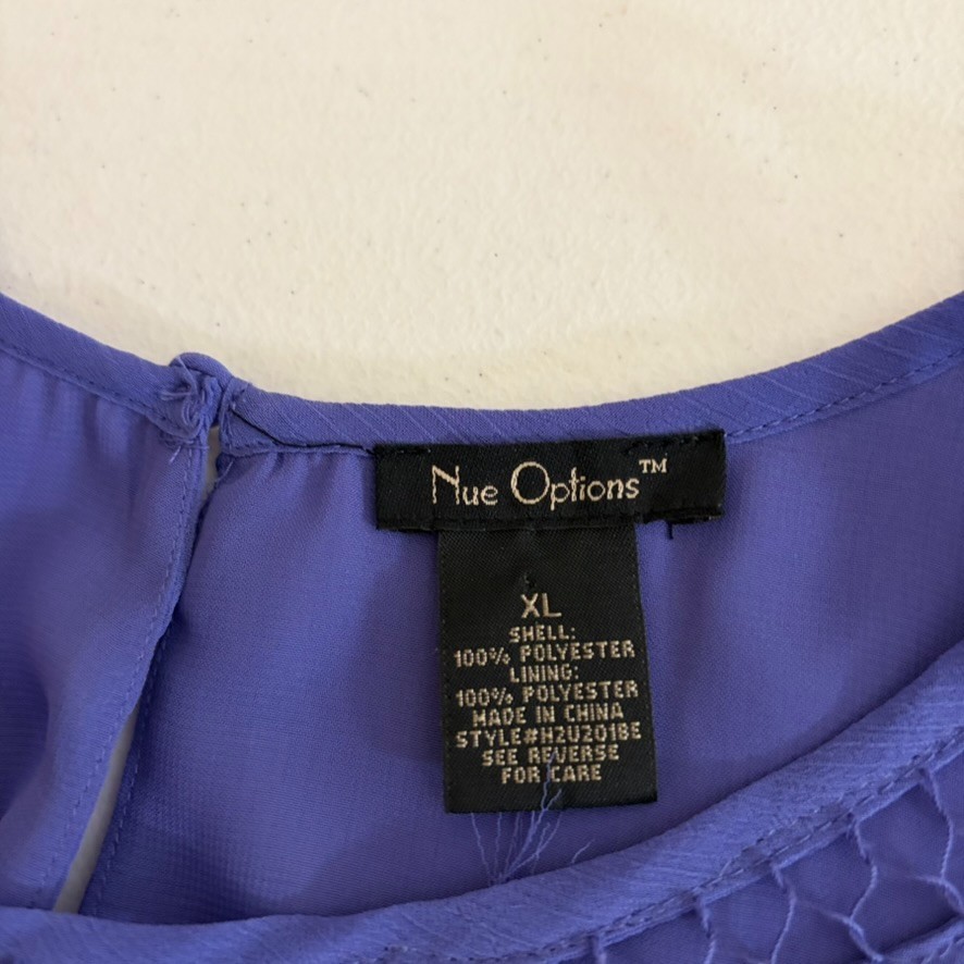 Nue Options Tank Top Women’s XL Purple Lace Sleeveless Sheer Casual Shirt Blouse