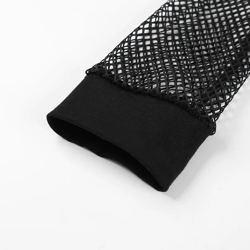 2026 New Summer Sexy Black Hollow Out Mesh Fishnet Skinny Crop Top For Women
