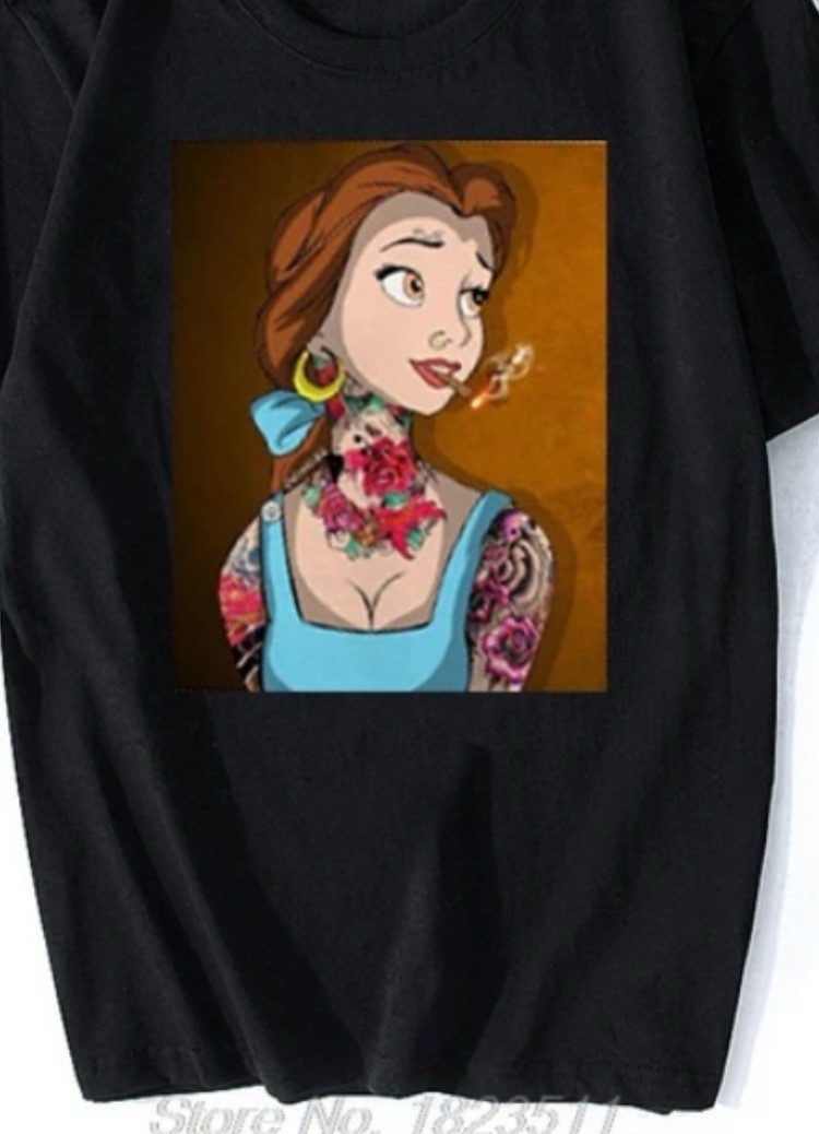 Tattooed Disney Inked Princess Women’s T-Shirt Belle Black L