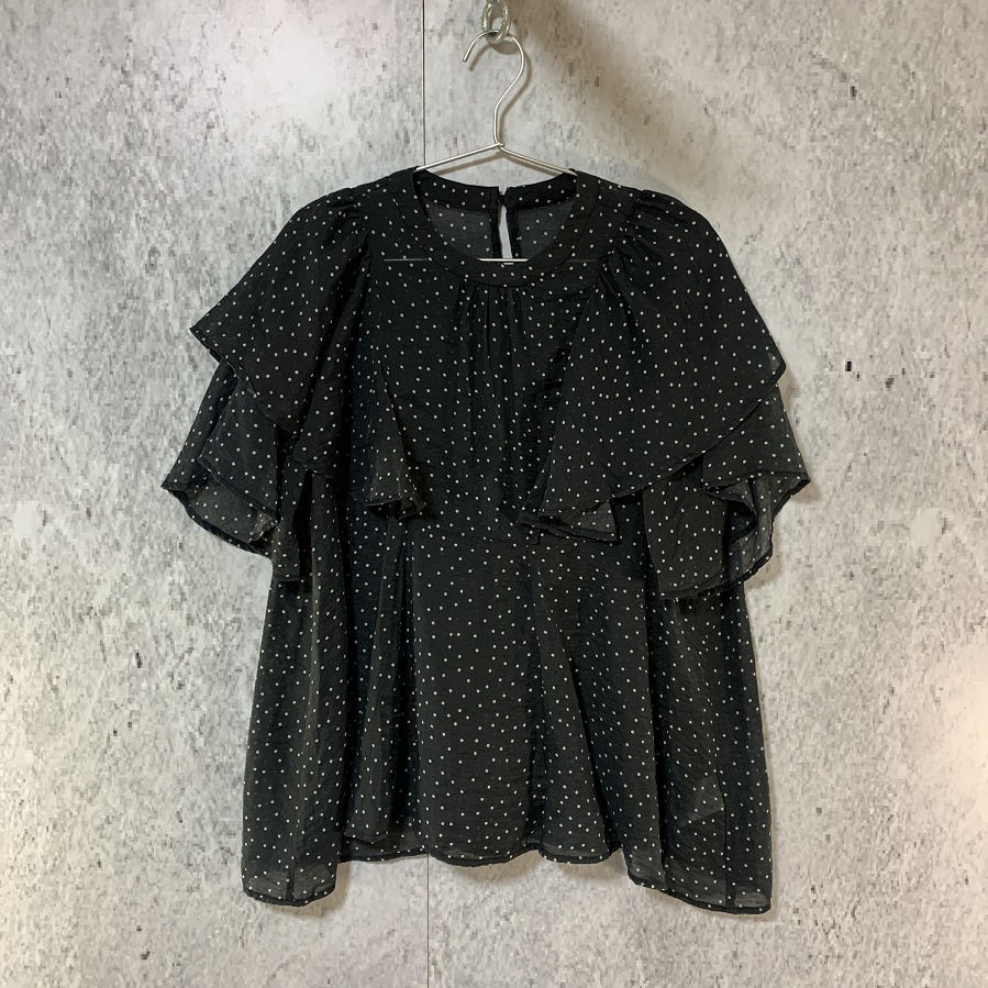 AMERICAN HOLIC Touch Cooling Sheer Ruffle Blouse Black Size L