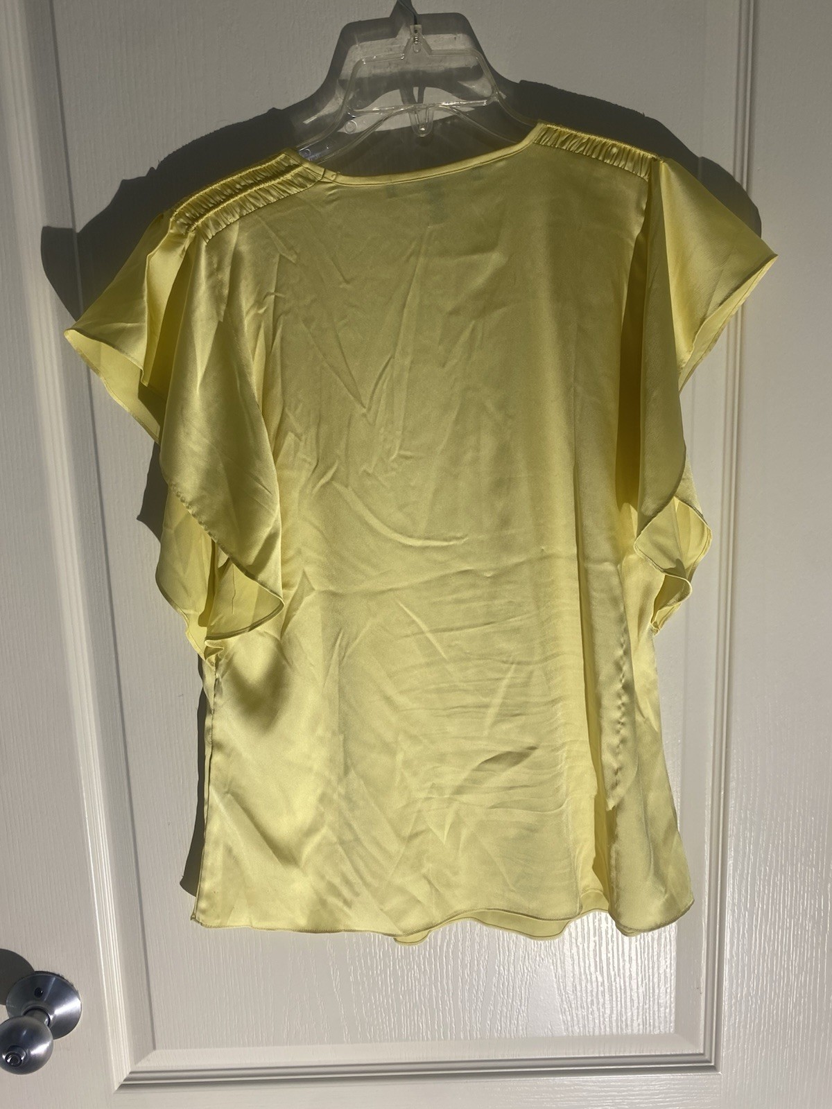White House Black Market Women’s Yellow Satin Pleated V-Neck Blouse M