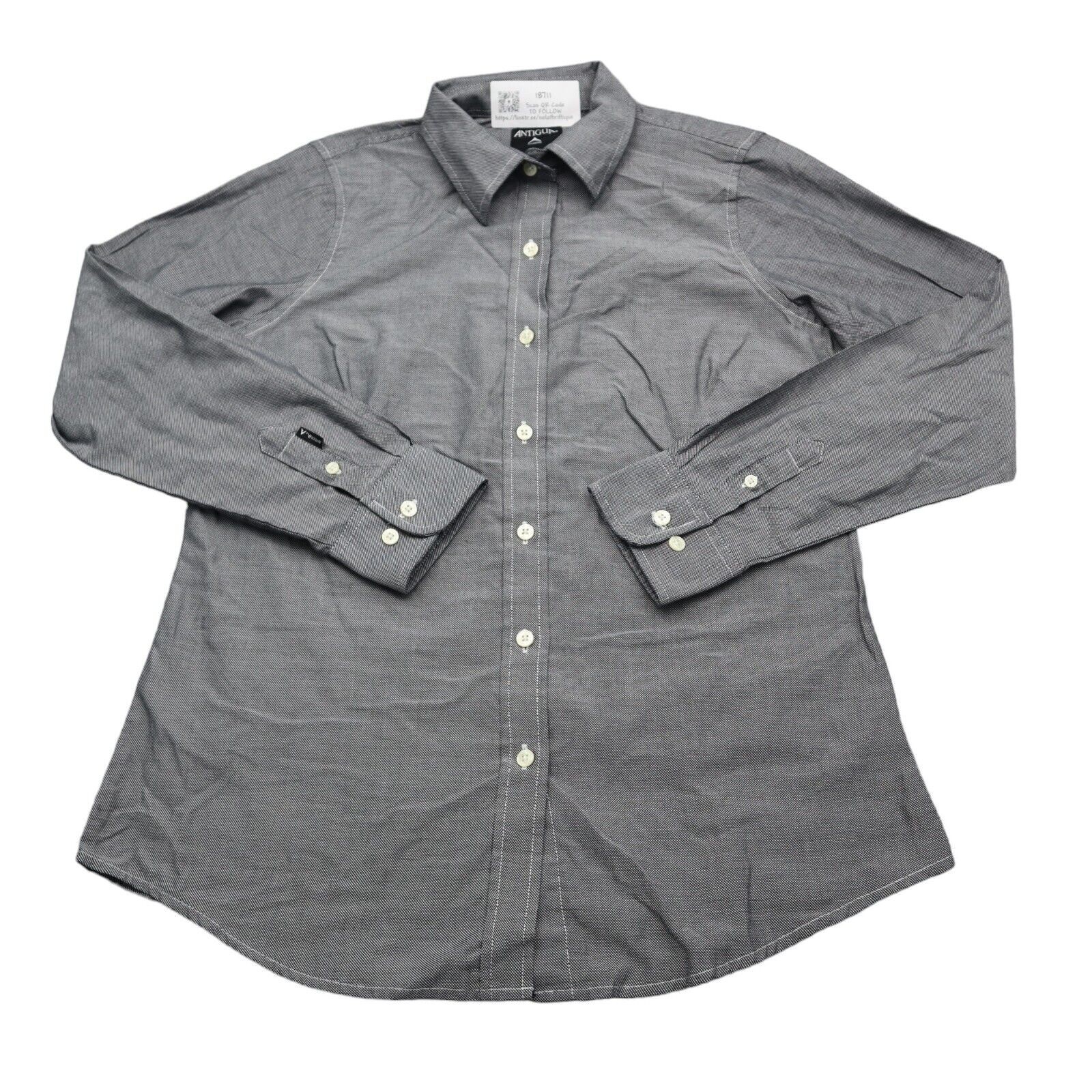 Antigua Shirt Womens L Gray Long Sleeve Collared Barrel Cuff Button Up