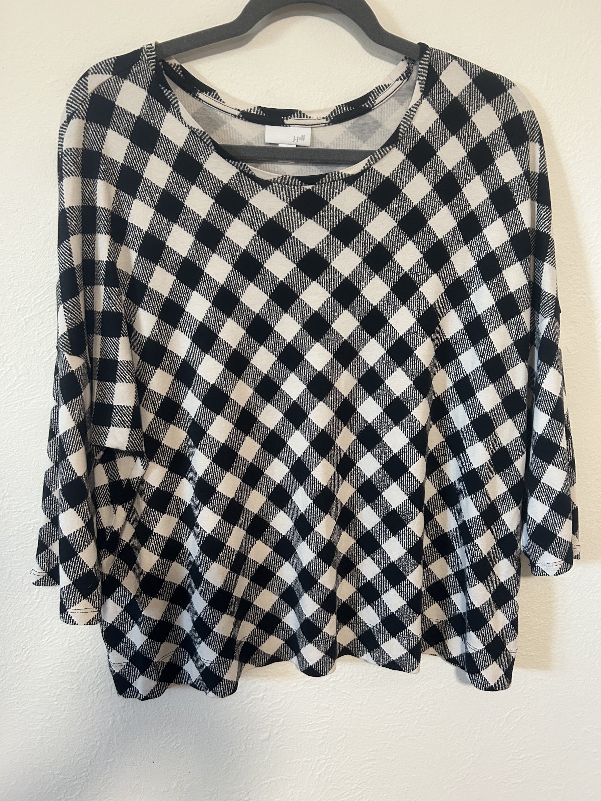 J Jill Gingham Plaid Top XL Women’s 3/4-Sleeve Cotton Modal-Rayon Stretch Shirt