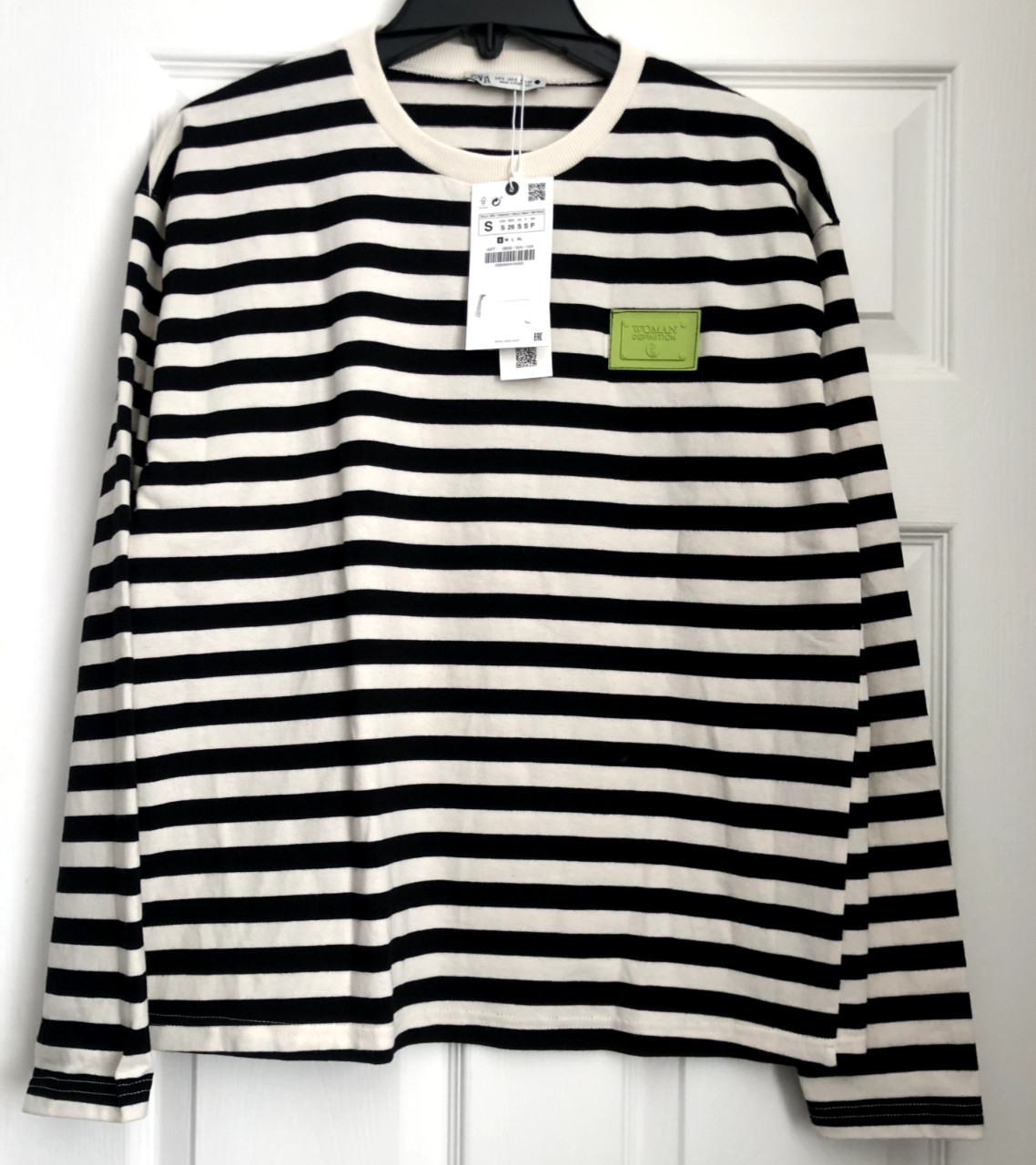 ZARA OVERSIZED STRIPED TOP WITH PATCH~ Size S (pit to pit 51cm) ~ BLACK/ECRU