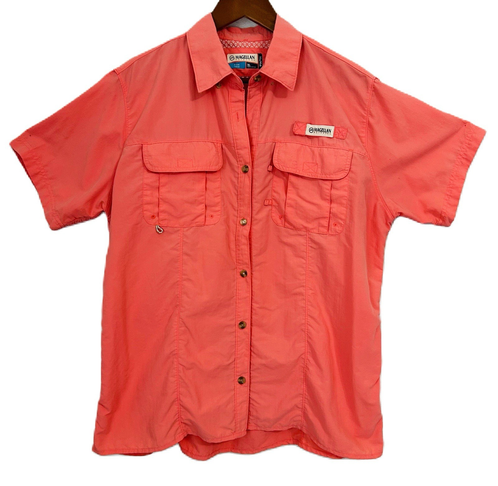 Magellan Fish Gear Shirt Women XL Coral Button Up Pocket Utility Sport Outdoor