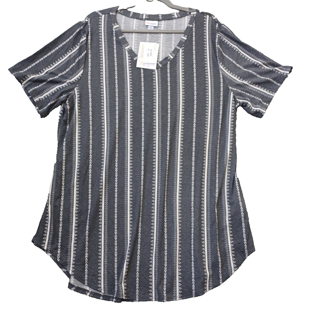 LuLaRoe Iris – V-Neck Tunic Top XL Gray & White Geometric – NWT