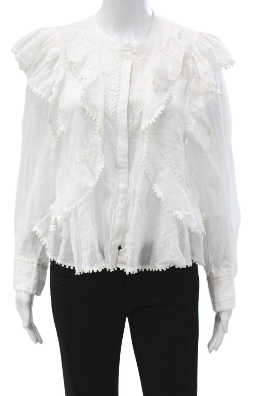 Isabel Marant Etoile Women Bohemian Cotton Crew Neck Long Sleeve Blouse Size 34
