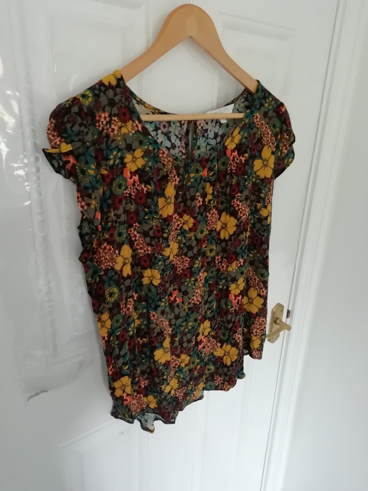 Apricot Size 14 Short Sleeve Shirt Blouse Top Multi Autumn Tone Floral Textured