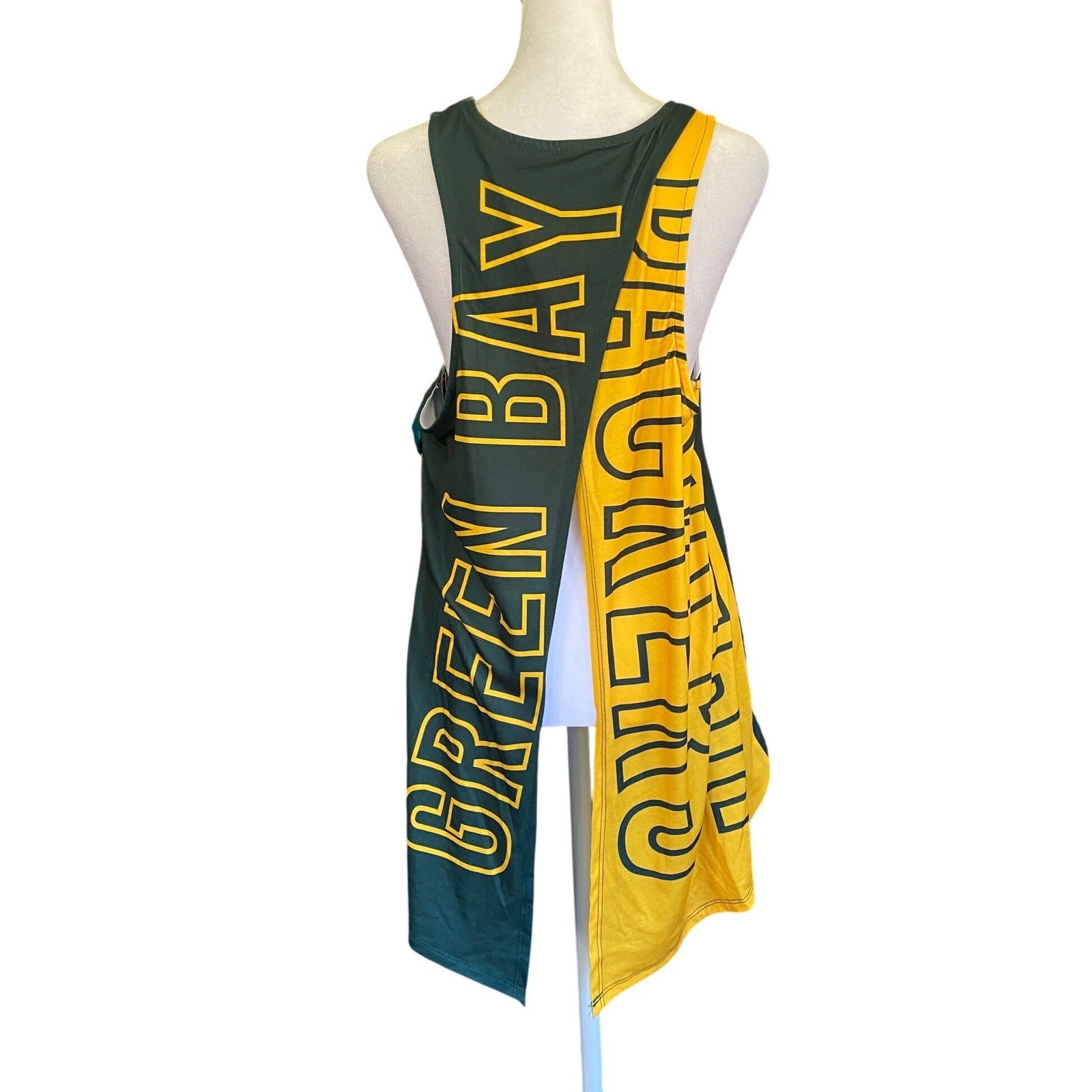 Green Bay Packers Split Back Tank Top Green Gold Large NEW Festival Sporty Game