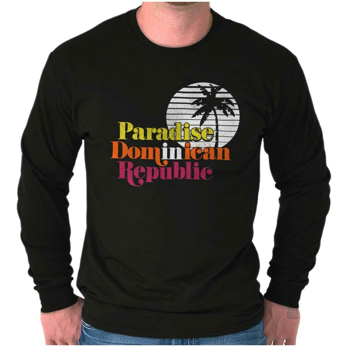 Retro Sunset Beach Dominican Republic Pride Long Sleeve T Shirt Tees For Women