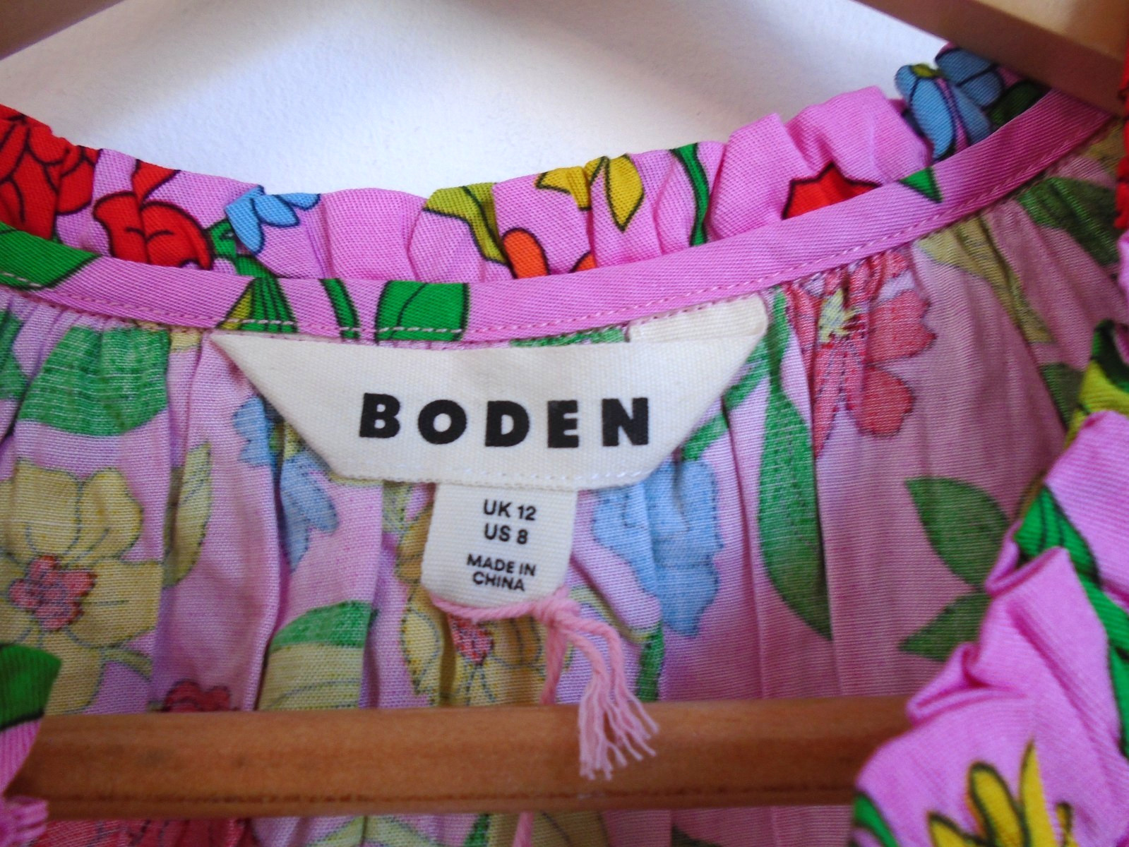 Boden Ria Floral Top Pink Multi Ruffle Puff Sleeve Ecovero Blouse BNWT UK 12