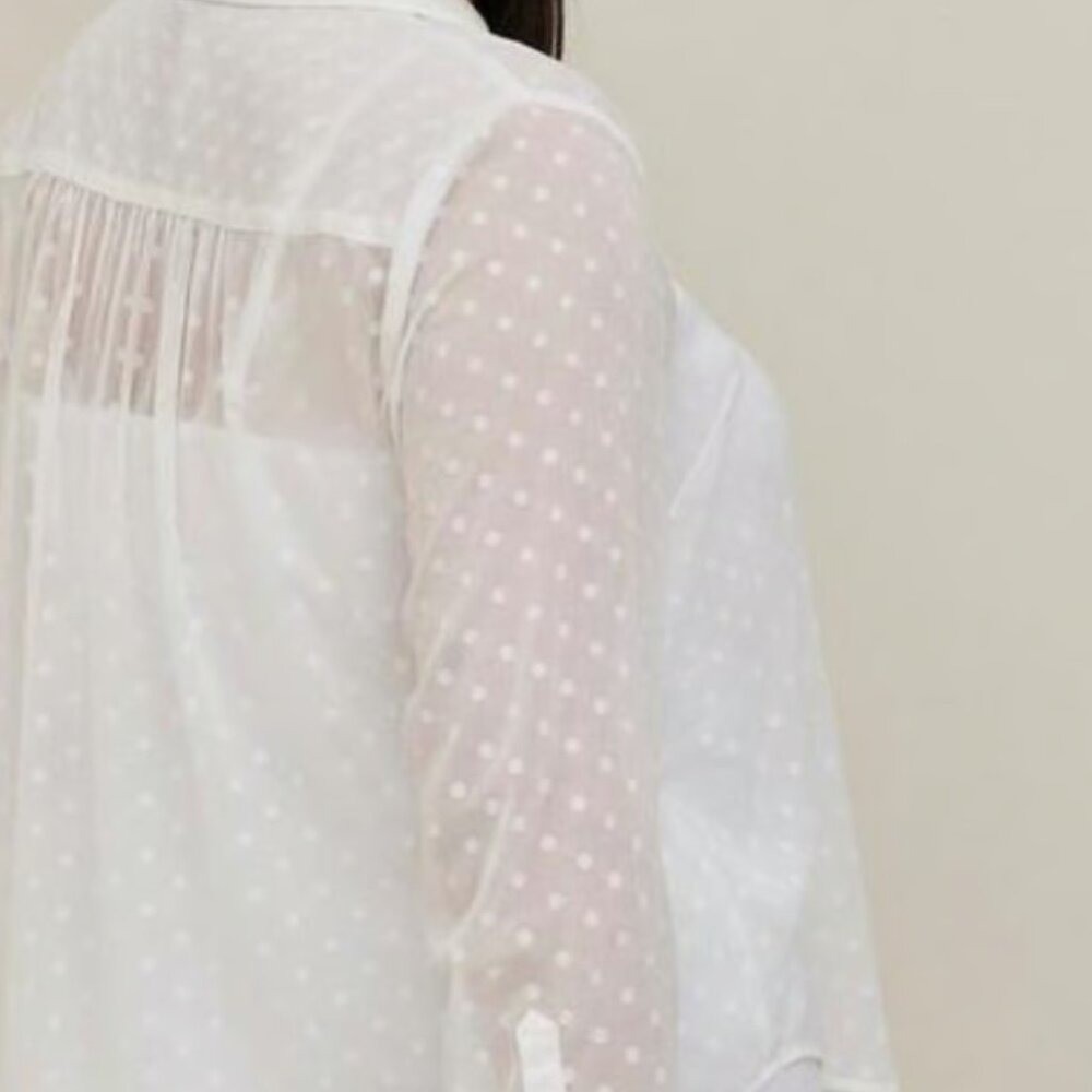 Torrid Madison White Clip Dot Chiffon Button Down Blouse Shirt 3X NEW