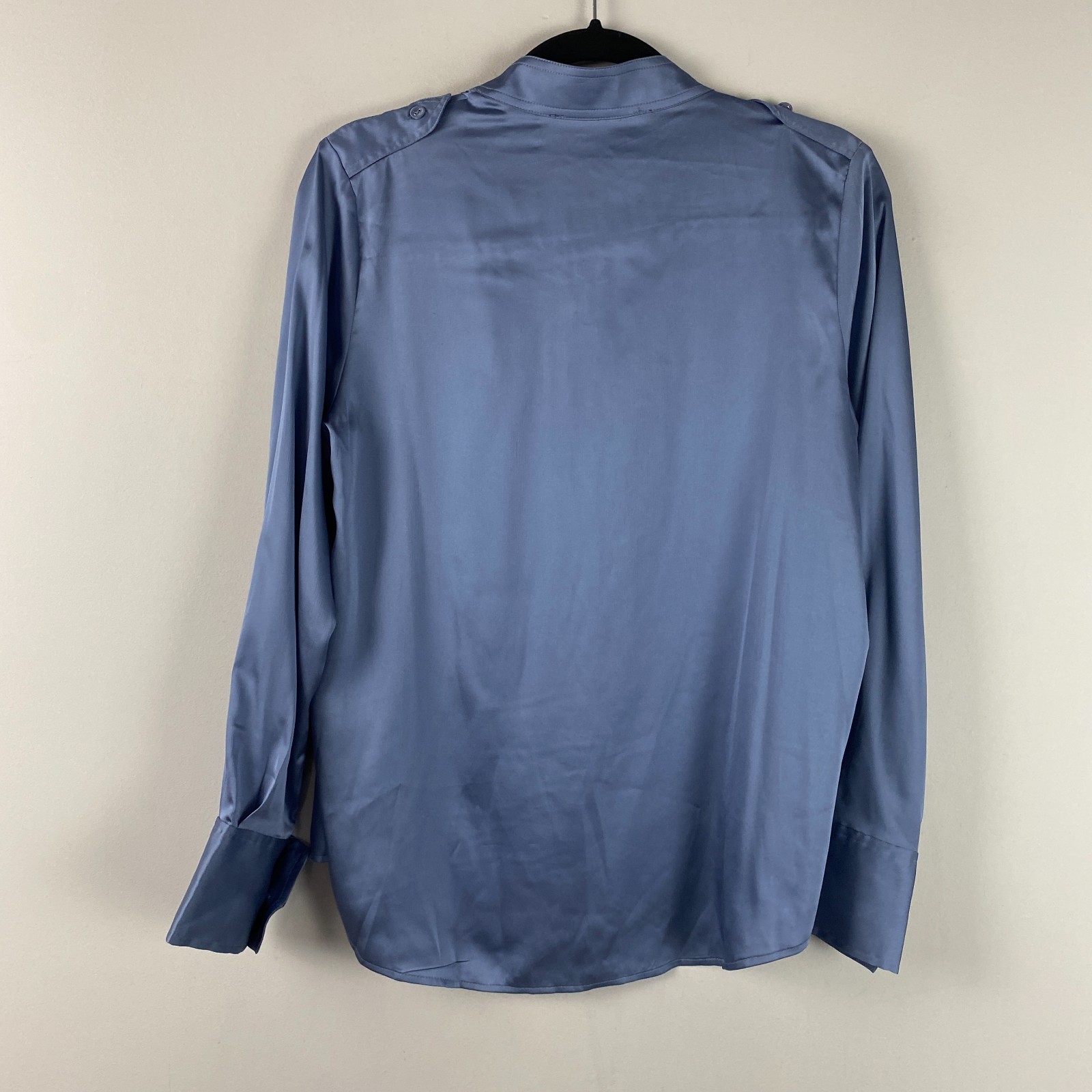 White House Black Market Satin Button Up Shirt Size XS Blue Long Sleeve