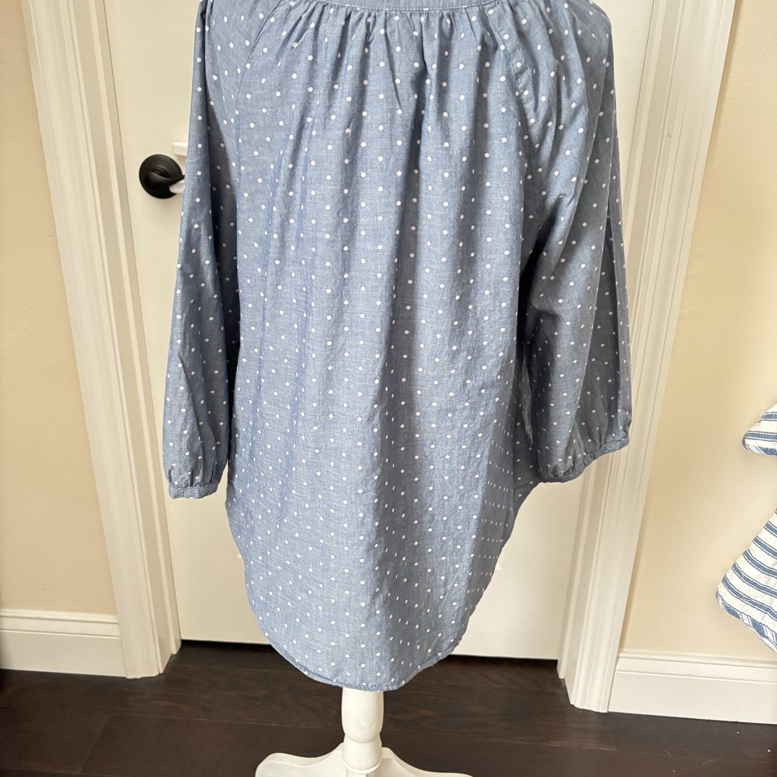 Old Navy Gray Poka Dot Button Accent V-Neck 3/4 Sleeve Cotton Top Size Lg Tunic