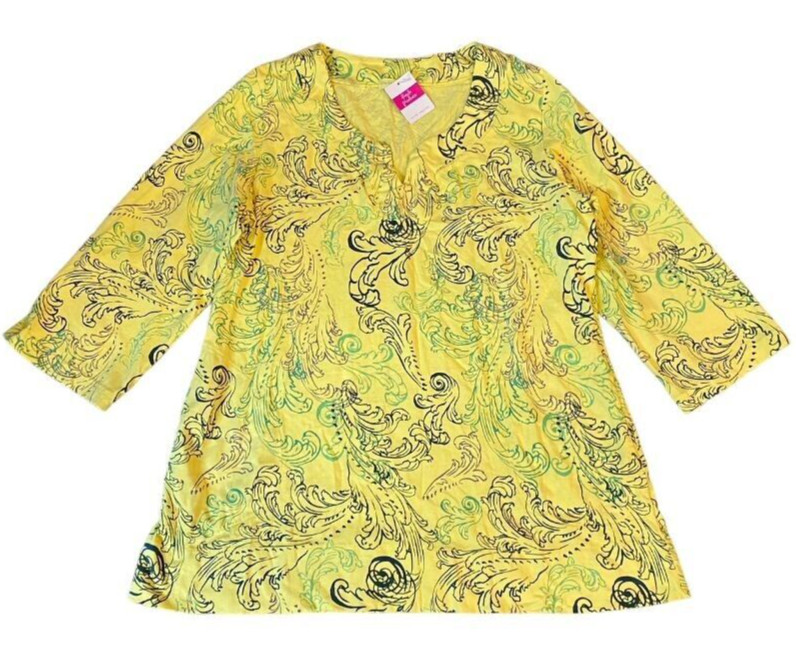 FRESH PRODUCE XS Small Daffodil YELLOW WAVERLEY SWIRL Jersey Tunic Top $82 NWT S