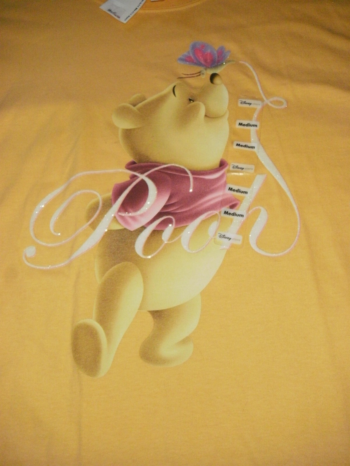 Disney Store POOH Vintage T-Shirt Women Medium Light Orange Crew Short Sleeve