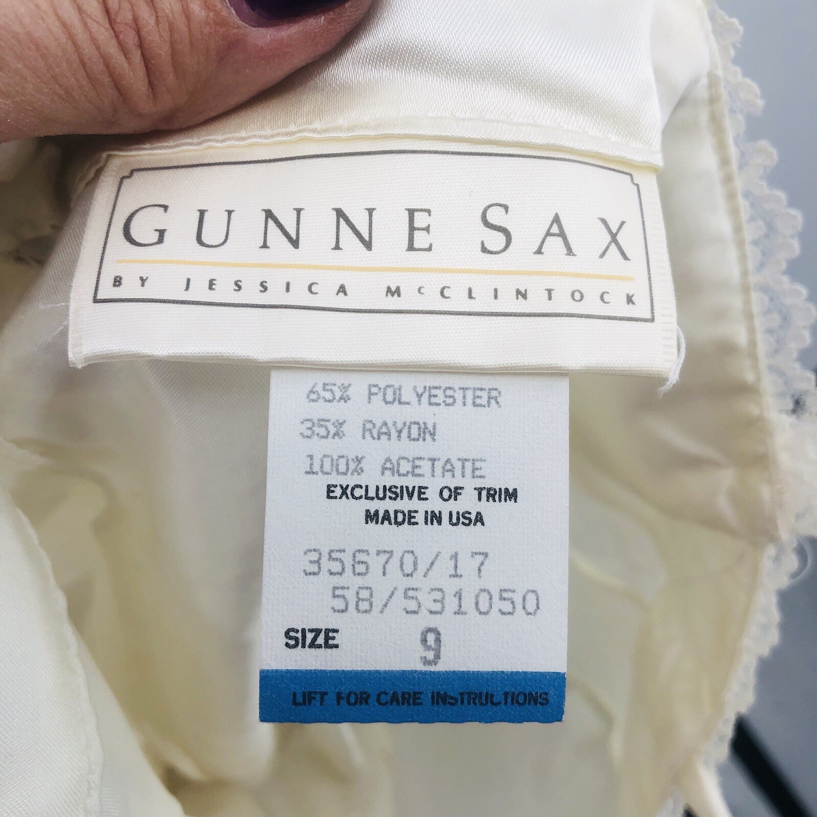 Vintage Gunne Sport By Jessica McClintock Ivory Satin Acetate Camisole Sz 5