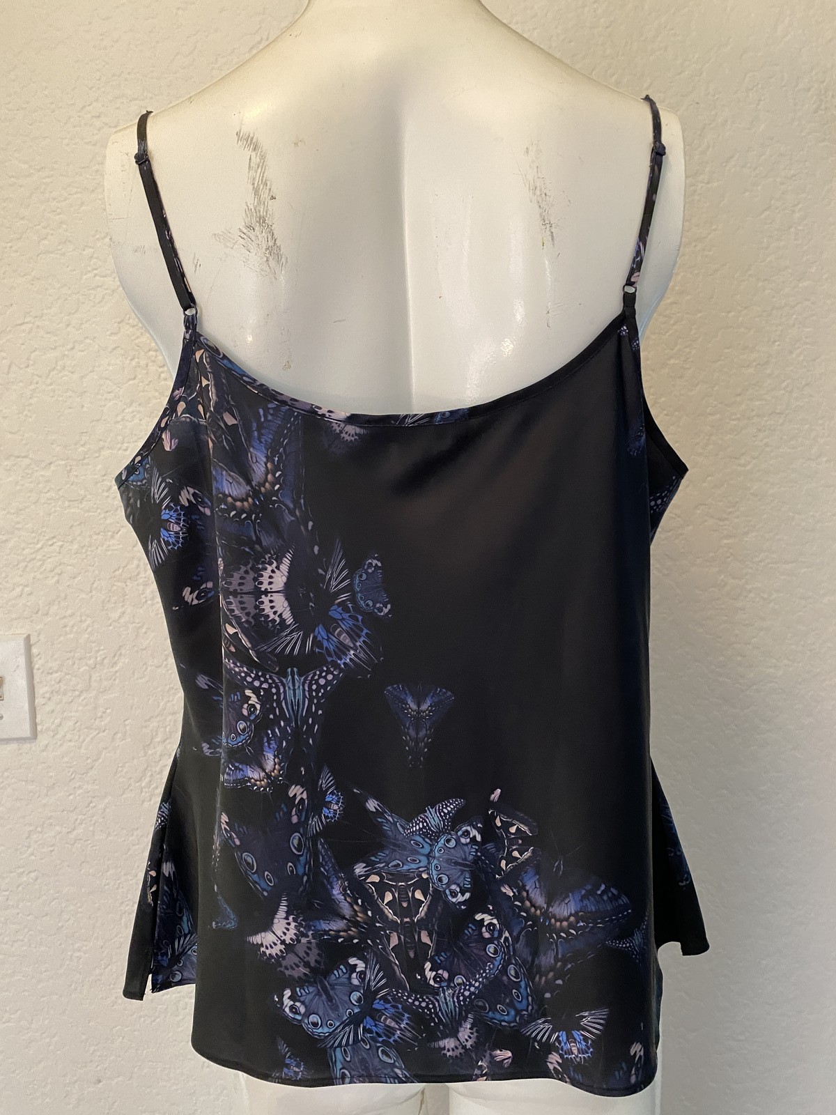 AllSaints Top Womens 10 Black Butterfly Print Hadley Diana Adjustable Strap Tank