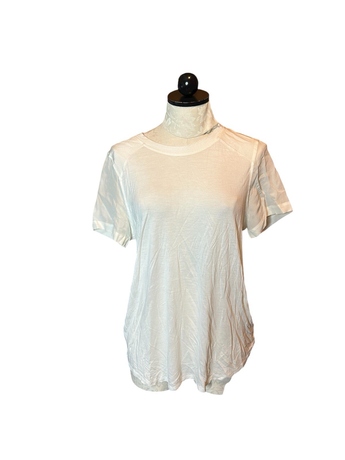 Fossil White SILK Blend Stretch White Short Sleeve Blouse Sz L Top Shirt