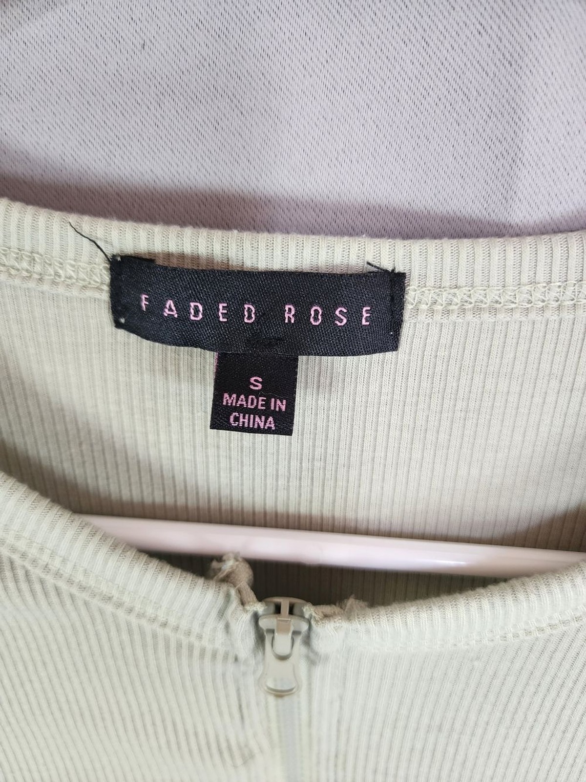 Faded Rose Sage Ribbed Zip-Front Short Sleeve Tee