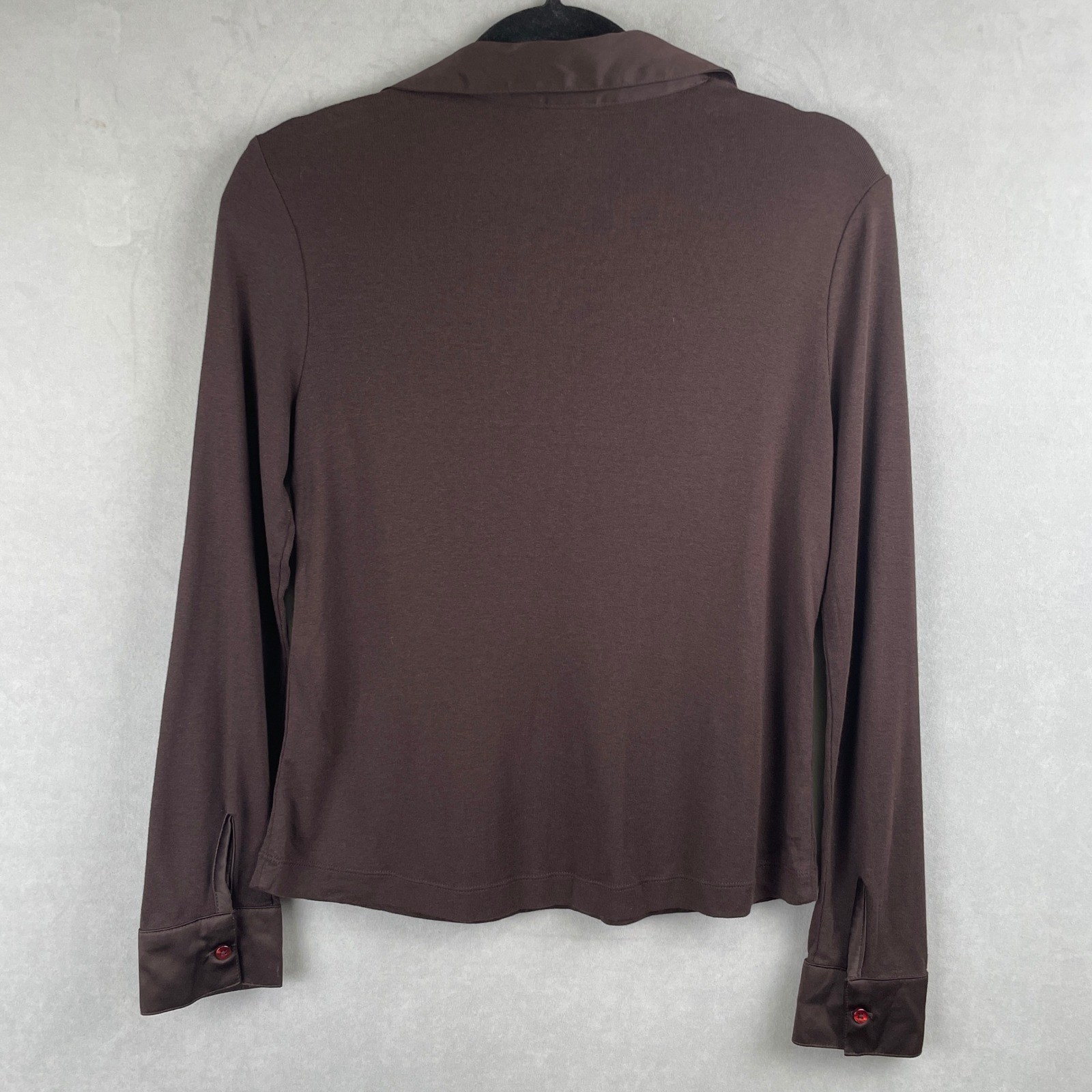 Merona Brown Pima Cotton Modal Long Sleeve V-Neck Top Satin Corporate Chic Hip M
