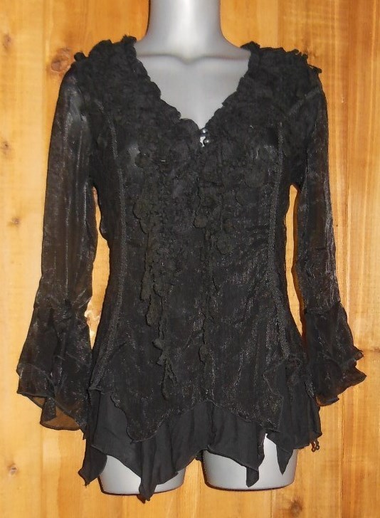 new PRETTY ANGEL blouse WRAP SHIRT RUFFLES LACE SM-XXL bohemian WESTERN BLACK