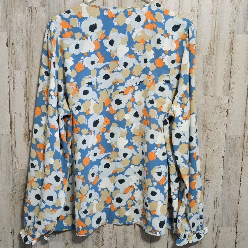 Joie Long Sleeve Floral Peasant Boho Blouse Button Placket Front Tie Size Large