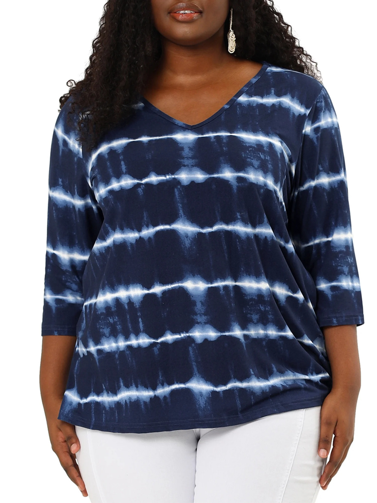 Agnes Orinda Women’s Plus Size School College Tops Tie Dye Stripes V Neck|80899