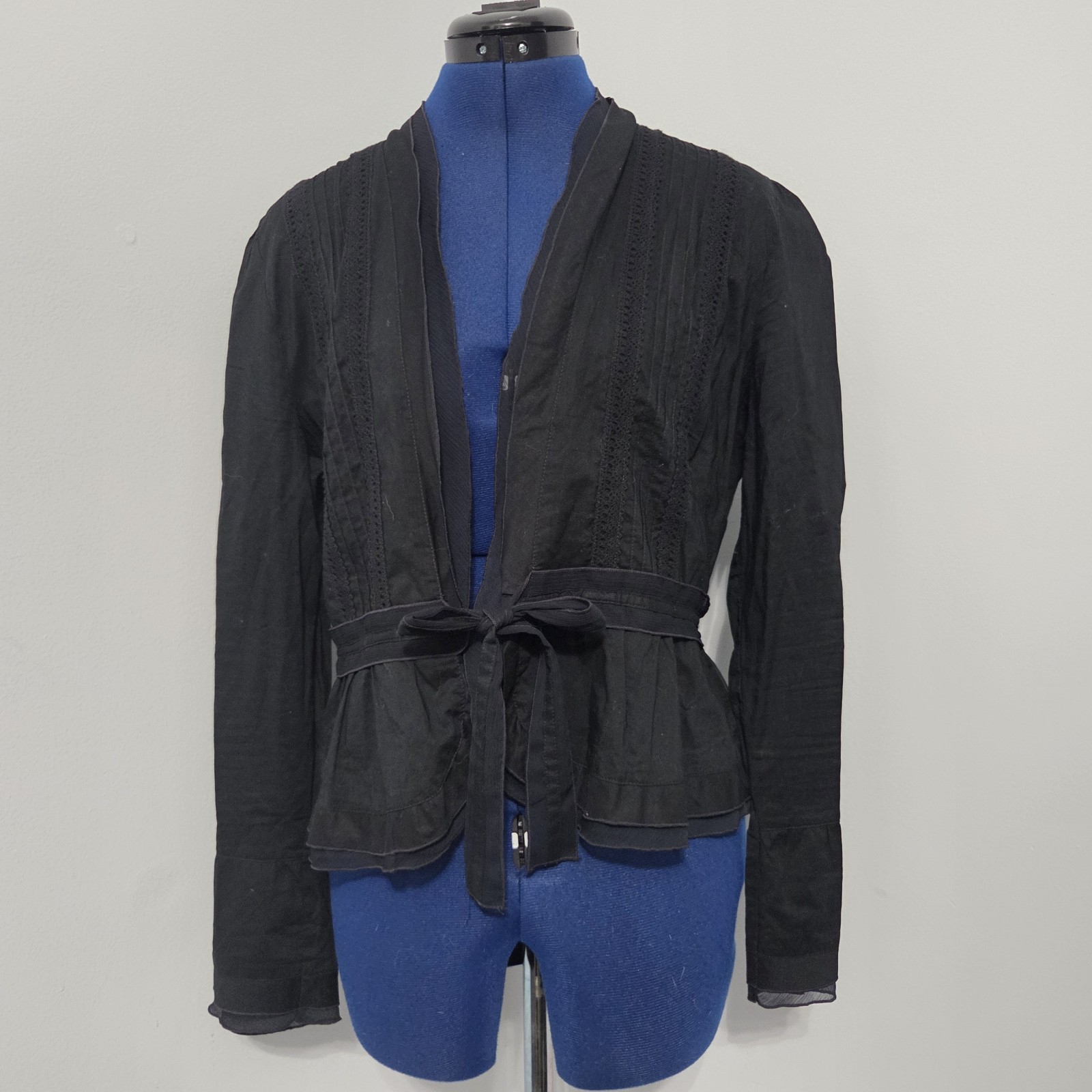 Apt. 9 Black Cotton Ruffle Tie Front Blouse Size M
