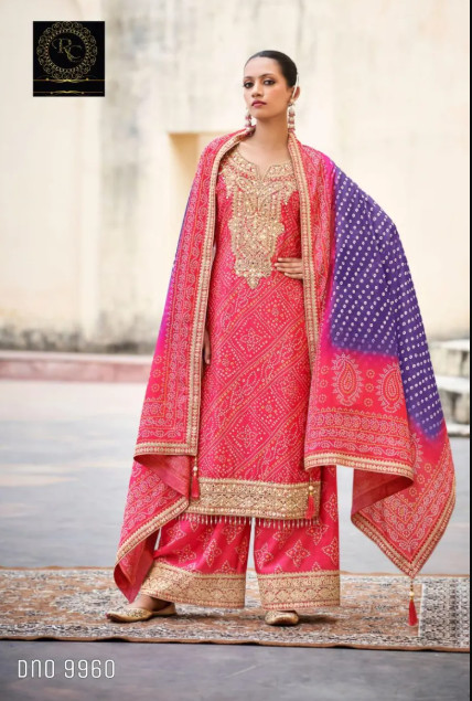 Women Pure Bandhani Chinon Silk Print Top With Embroidery Dupatta With Embroider