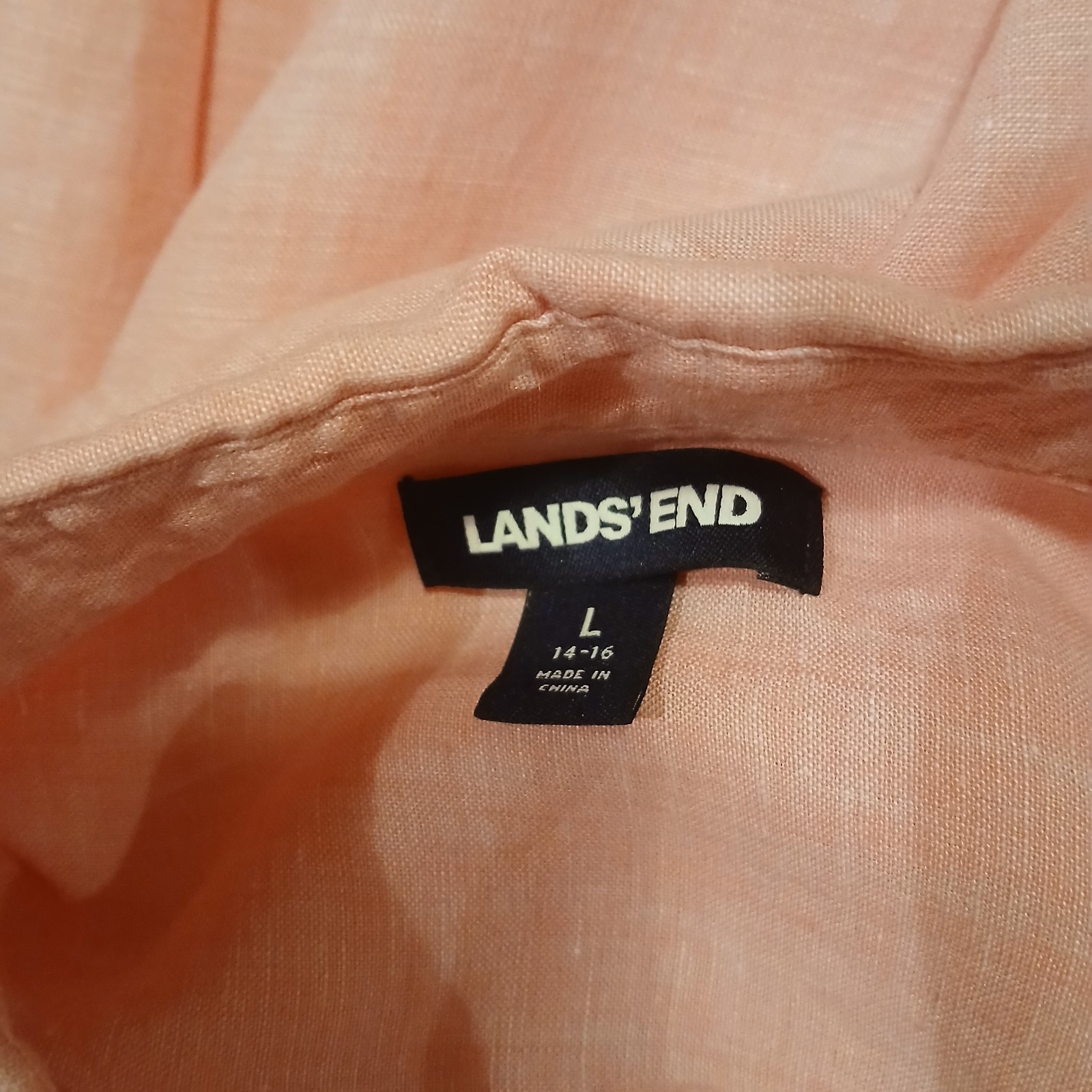 Lands’ End Women’s Shirt Long Sleeved Button Up Linen Peach Pink Large (14-16)