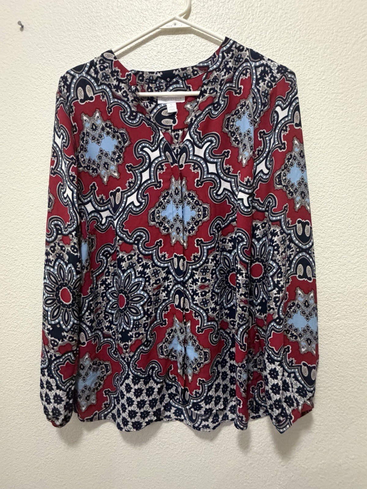 Charter Club Red And Blue Button Down Blouse, Woman’s Large