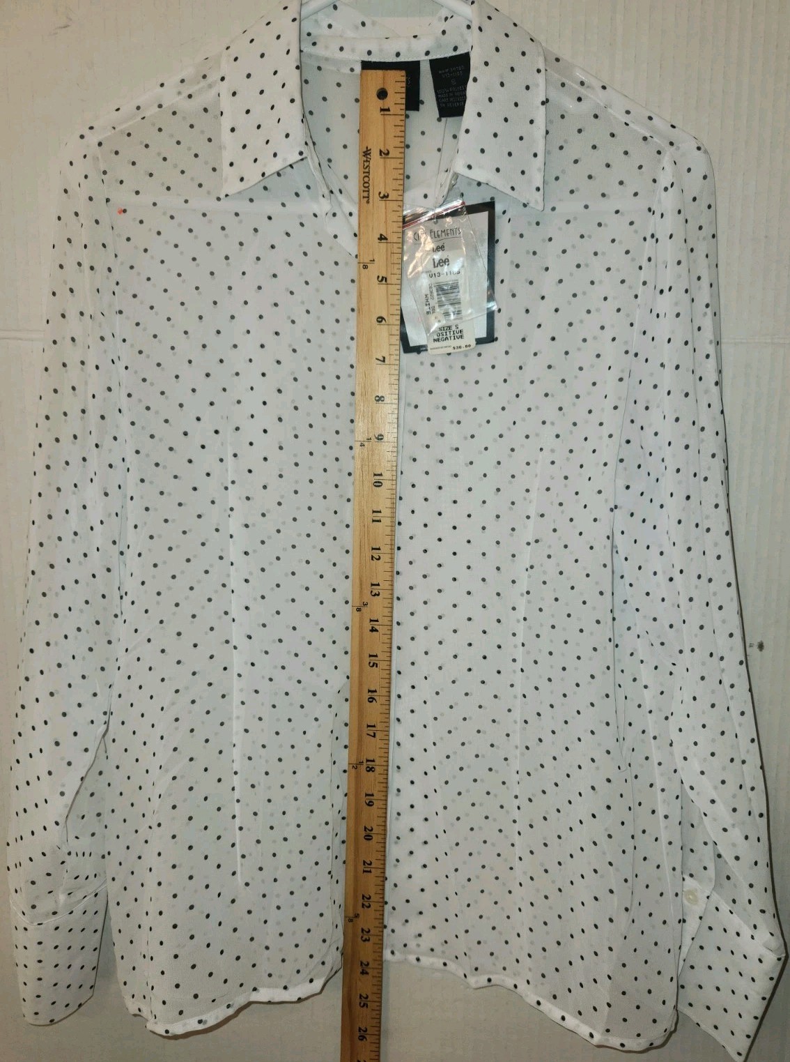 City Elements By Lee Black & White Polka Dot Women Small Sheer Poly Blouse NWT