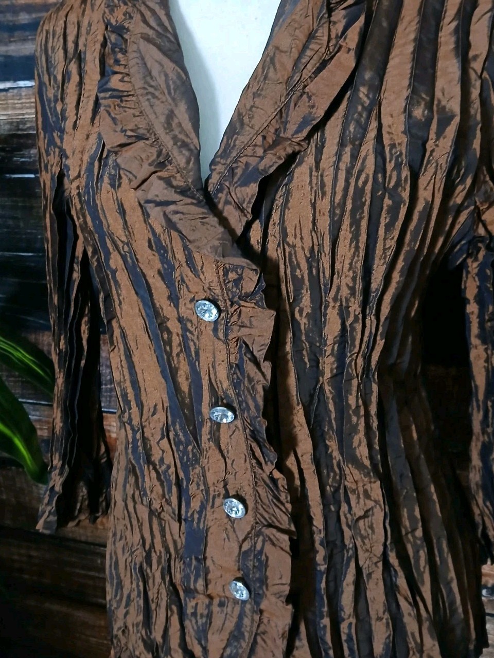 Agora Blouse Size Large Shimmer Ruffle Rhinestone Steampunk Shirt Vintage