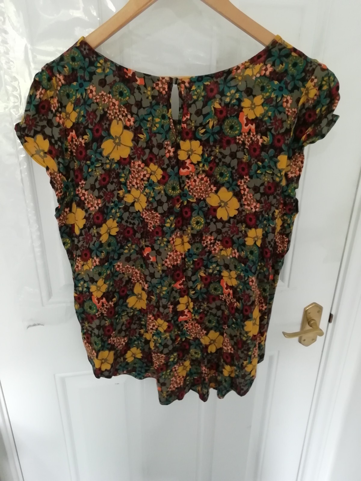 Apricot Size 14 Short Sleeve Shirt Blouse Top Multi Autumn Tone Floral Textured