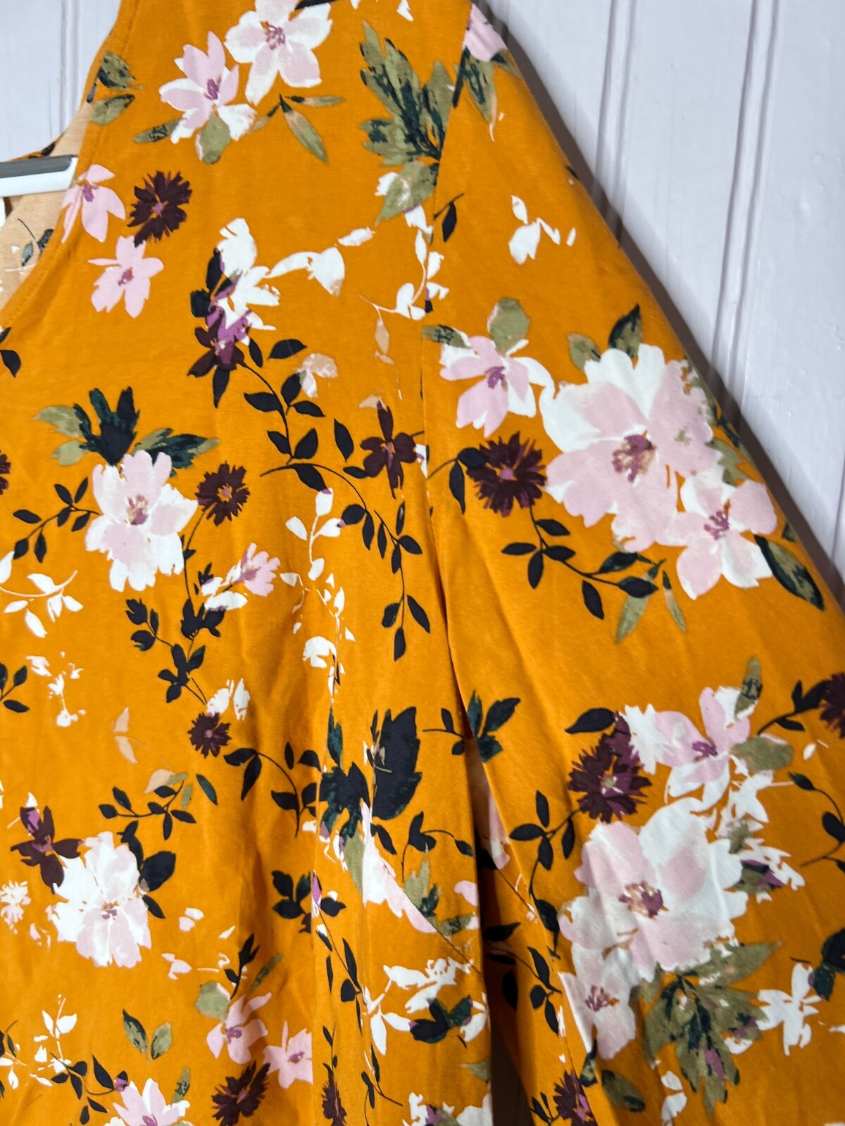 J Jill Womens TOP XL Boho Mustard Dark Yellow White Floral Designer Quality