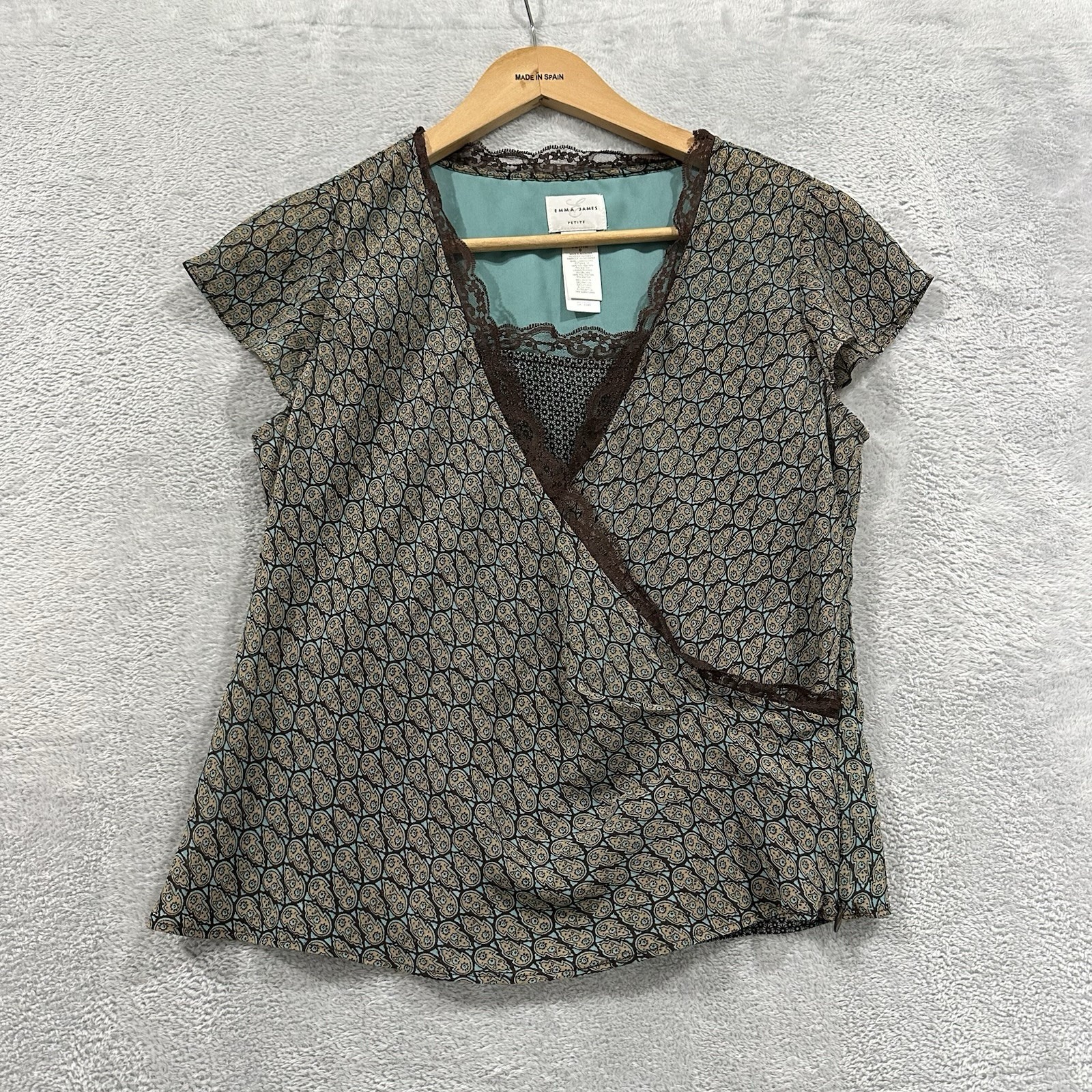 Emma James Petite 6 Top Paisley Blouse Lace Trim Fairycore Cottagecore