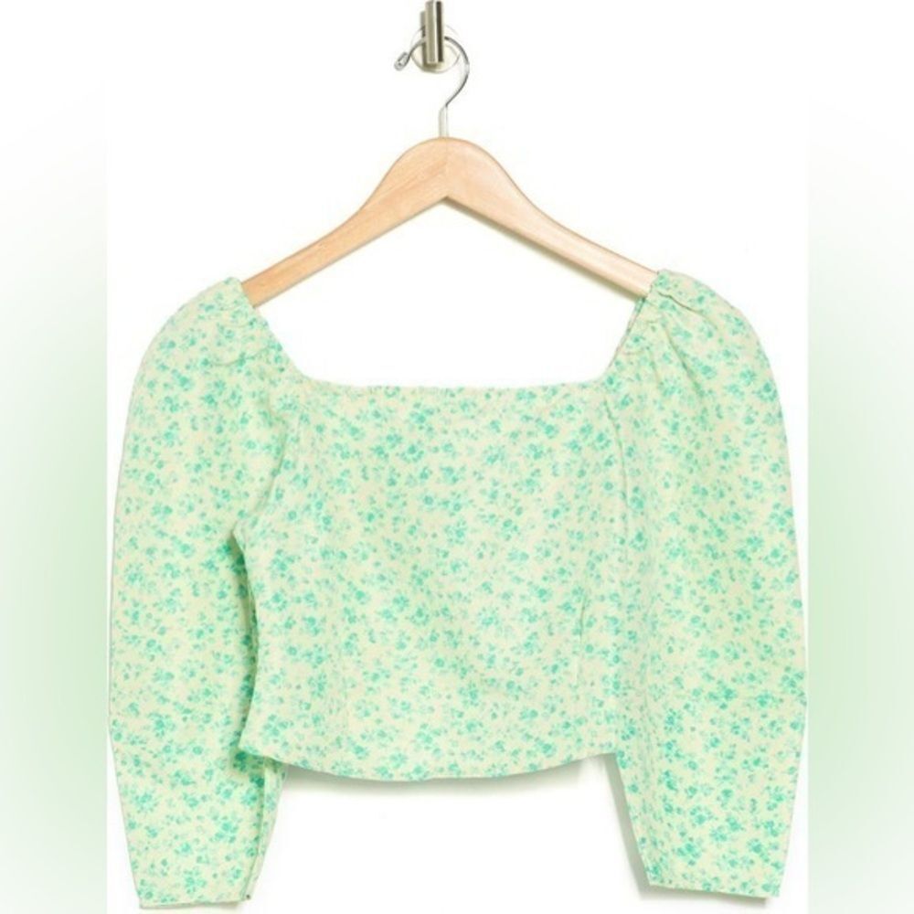 LEVI’S Yvie Puff Sleeve Crop Light Green/Beige Blouse Size L