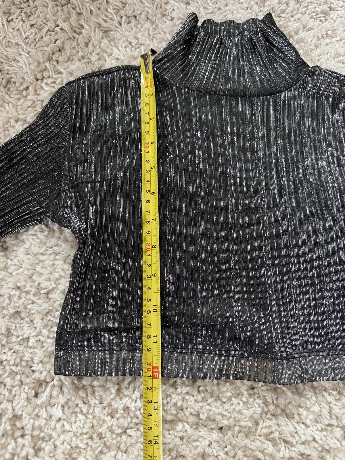 Women’s The Line By K Black Metallic Long Sleeve Festival Rave Crop Top XS-S
