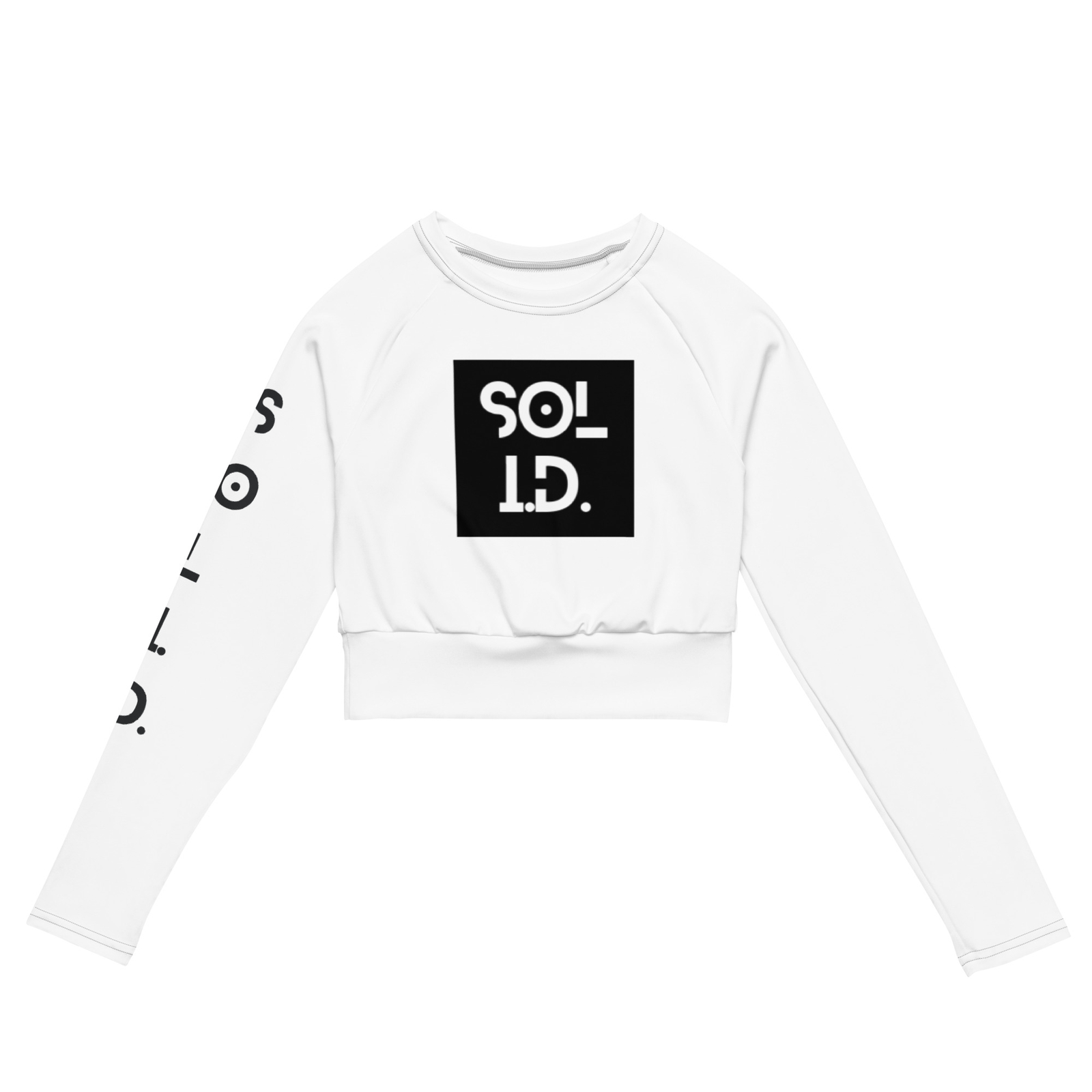 Women’s Long Sleeve Crop Top | White w/ Black Logo | UPF 50+ | Sizes 2XS-6XL